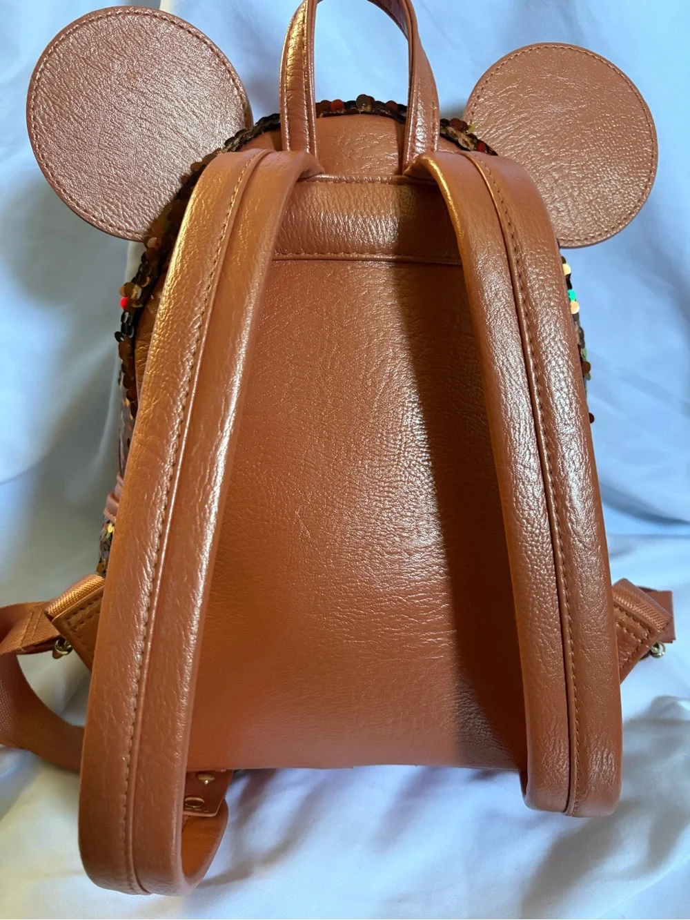 Loungefly peach Sequined Mini Backpack with Bow & Ears